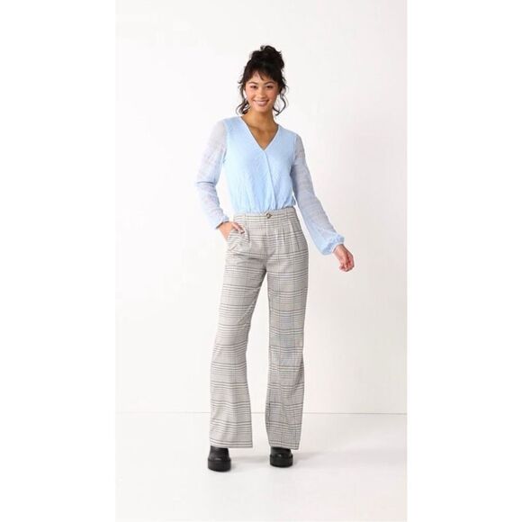Juniors Womens SO Ivory Plaid Wide Leg Pleated Soft Spun Dress Pants - Sz 17 - Picture 1 of 5